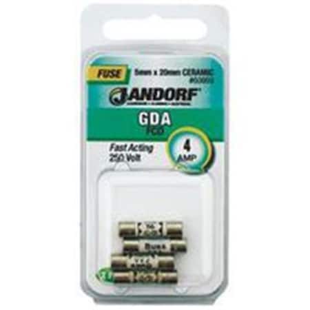 Jandorf Ceramic Fuse, GDA Series, Fast-Acting, 4A, 250V AC 3398302